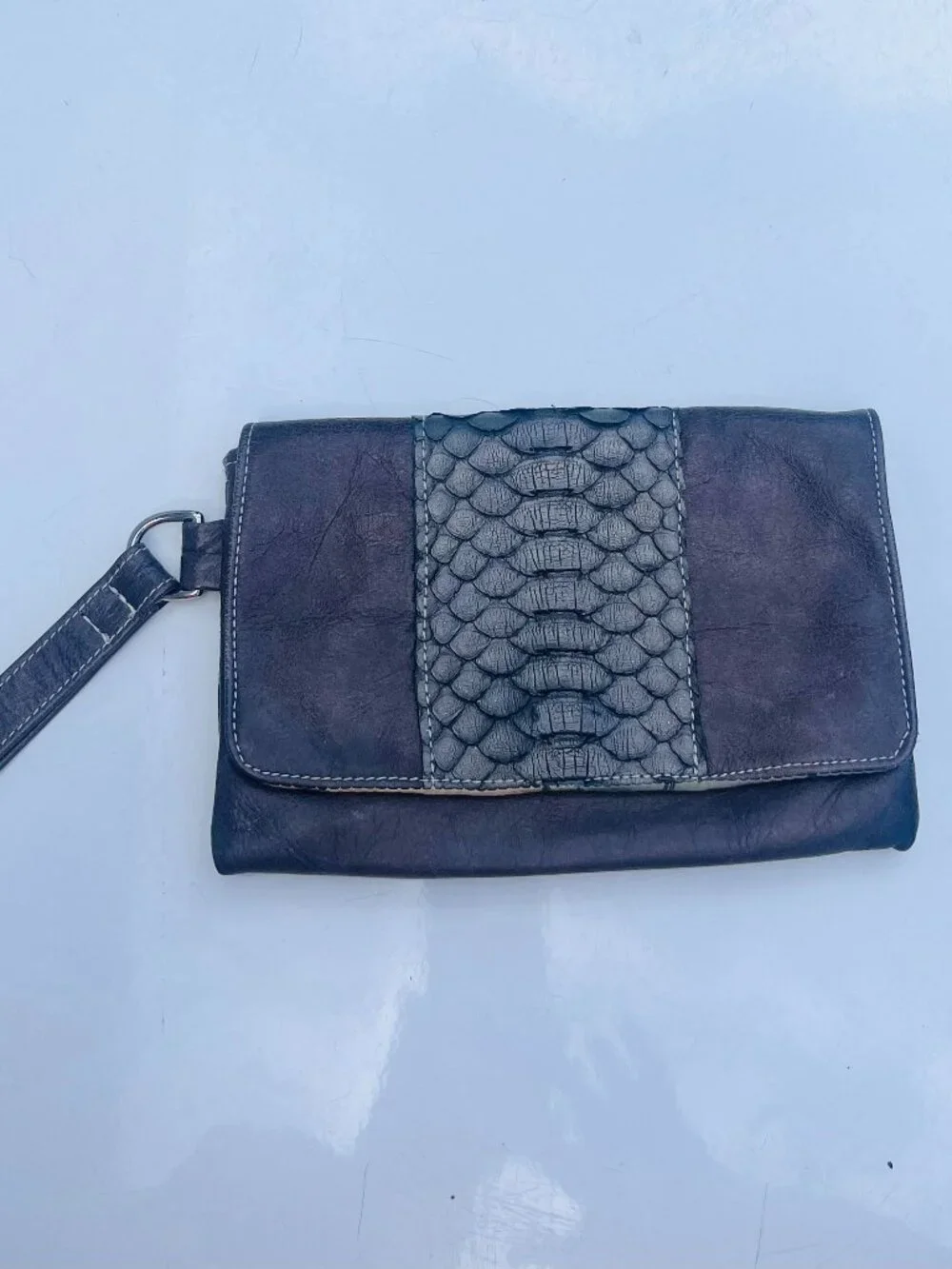 Jane Cooper Genuine Python & Leather Wristlet Clutch, Hand-Painted Desert Lining